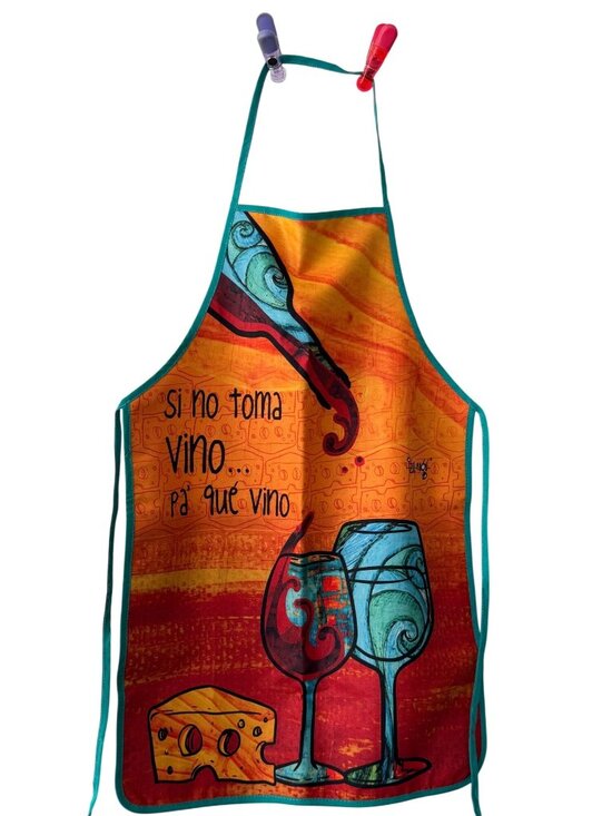 Izzy Magüi Other - Izy Magü Colombian Artist Apron Wine Theme Si No Toma Vino Pa Que Vino Bogota